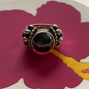 Lagos Caviar Hematite sterling silver & 18k gold ring size 7.5